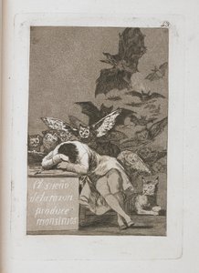 Sleep of Reasonは1797-1798年にLos Caprichosからモンスター43を生み出しました 作： Francisco de Goya